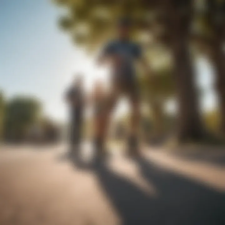 Diverse group of riders enjoying electric skateboards in a park