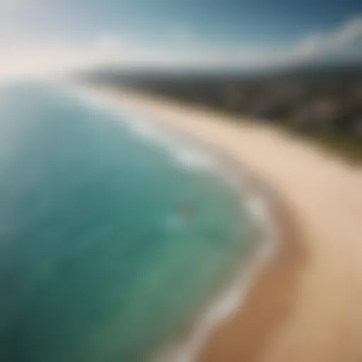 Aerial view of pristine kite surfing beach