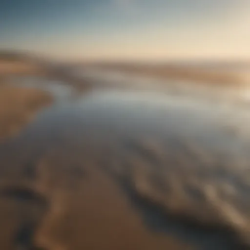 A serene view of Barnstable beach during low tide, showcasing exposed sands and tidal pools.