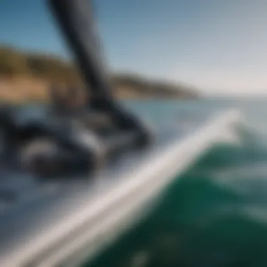 Close-up of efoil equipment showcasing the hydrofoil and battery system