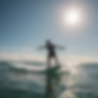 A kitesurfer skillfully maneuvering on water using a foilboard