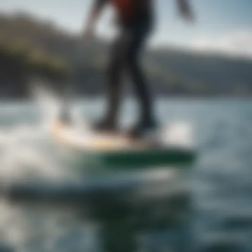 Dynamic view of a hydrofoil board gliding over the water