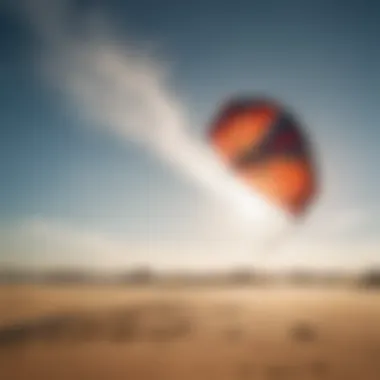 A close-up view of a kite's dynamic movement against the backdrop of a clear sky.