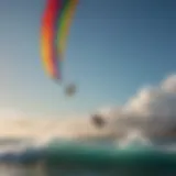 A kite soaring high above the ocean waves, showcasing kite clearance in action.