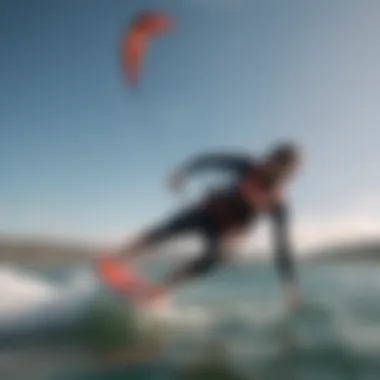 A kitesurfer adjusting the control bar for optimal performance on the water.