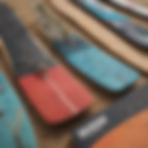 A close-up of various kiteboard materials showcasing their textures and colors