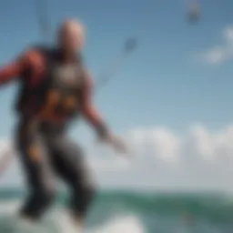 A kitesurfer demonstrating the use of a safety leash in action