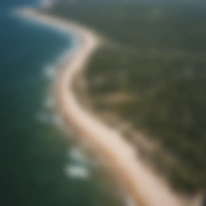 Aerial view of Texas coastline with wind direction indicators