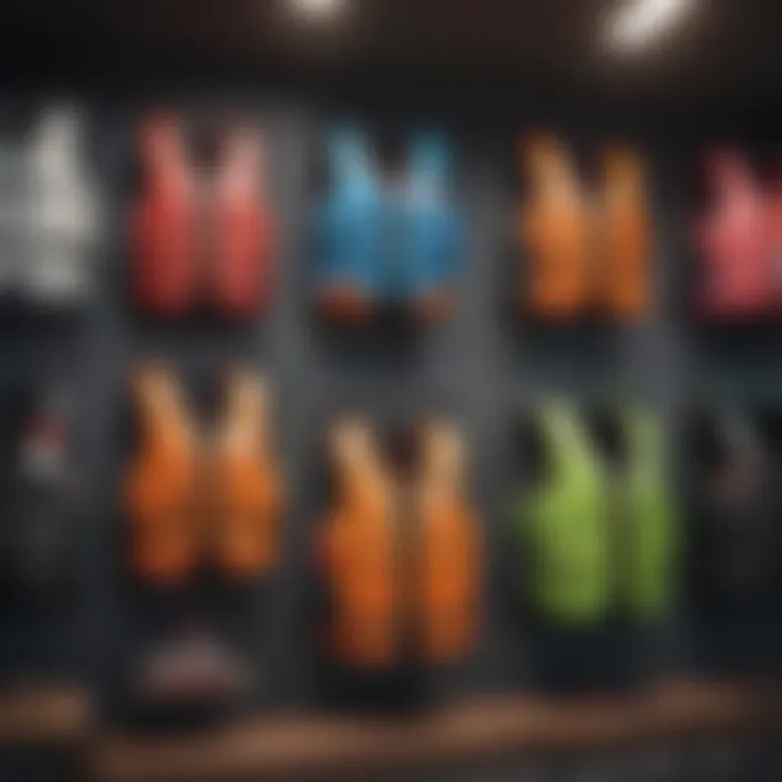 Comparison of different types of surfing float vests on a display rack