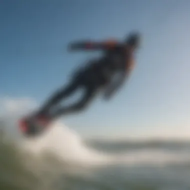 Kitesurfers riding the waves in Texas City under a clear blue sky