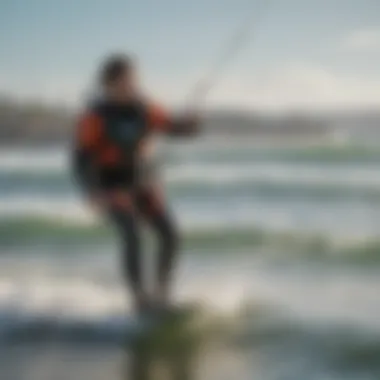 Kitesurfer riding a wave in San Diego