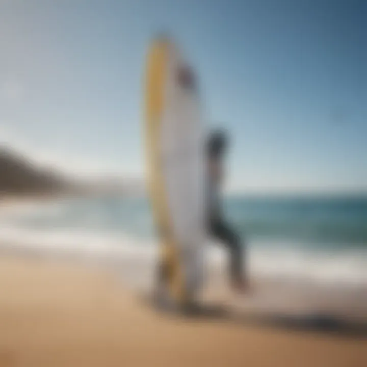 A diverse range of wing surf equipment displayed on a beach