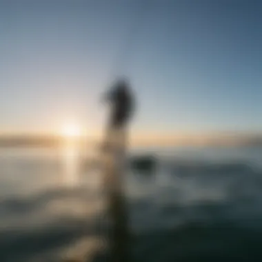 A serene moment of wingfoiling on calm waters under clear skies