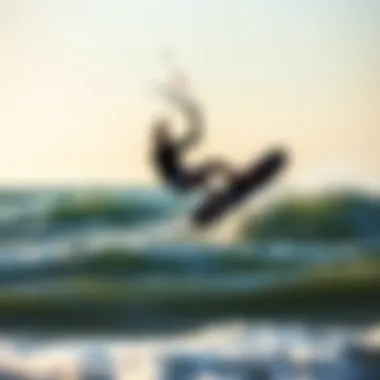 An athlete performing an unhooked kite trick over the waves