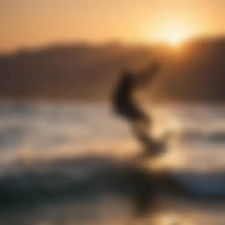 Sunset Silhouette of Kiteboarder in Action