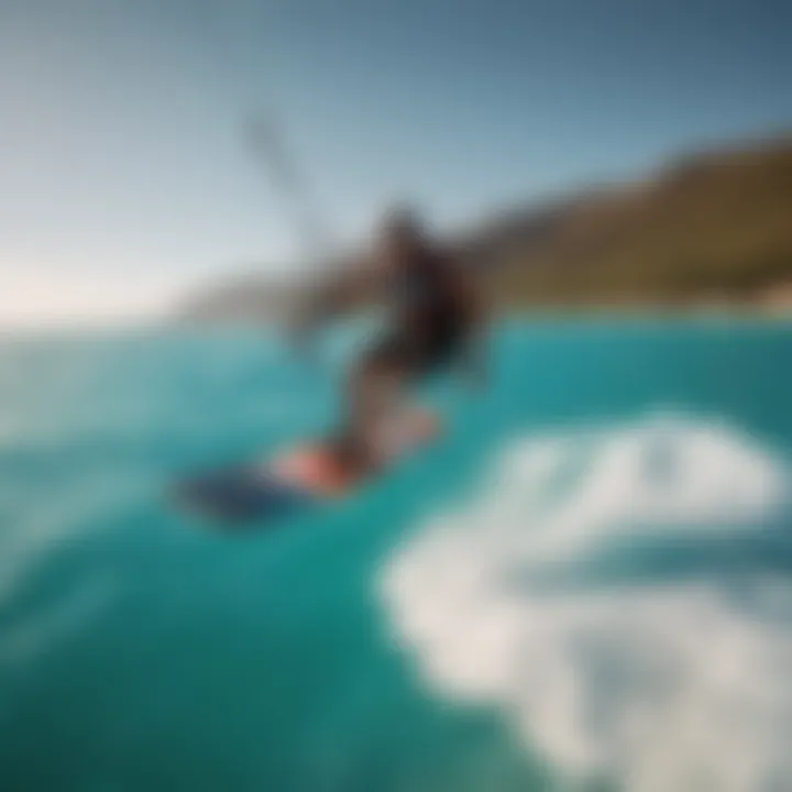 Foil boarder gliding above turquoise waters