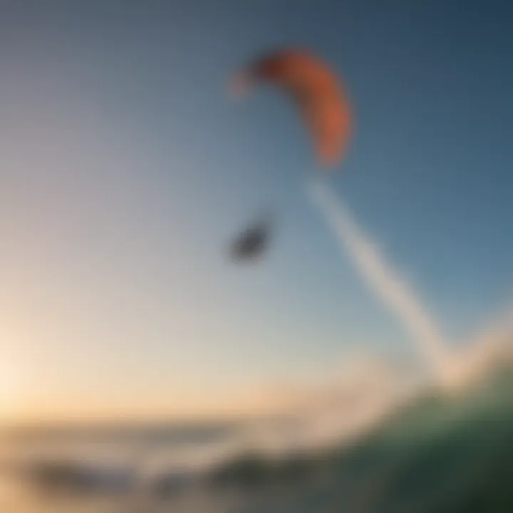 Kitesurfer performing an impressive aerial jump with the sun in the background