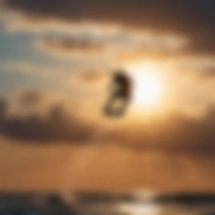 Silhouette of kitesurfers against a colorful sky