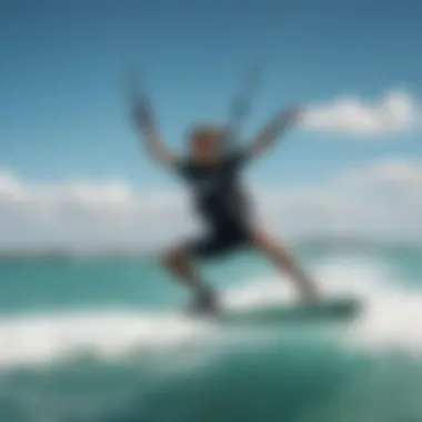 Kiteboarder in motion on turquoise waters