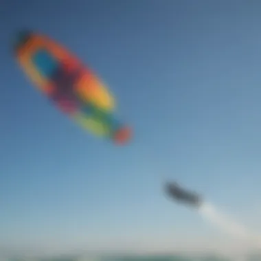 Colorful kite soaring high against a clear blue sky