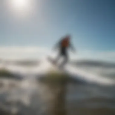 Kitesurfer navigating through strong winds