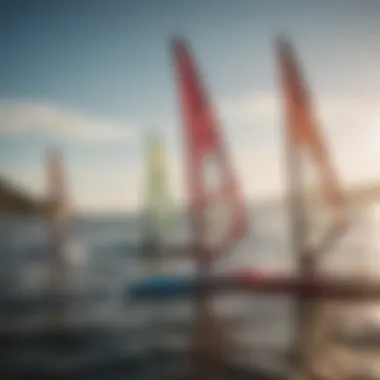 Different types of windsurf foils displayed together