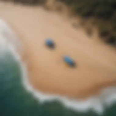 Aerial view of a kitesurfing spot with natural wind barriers