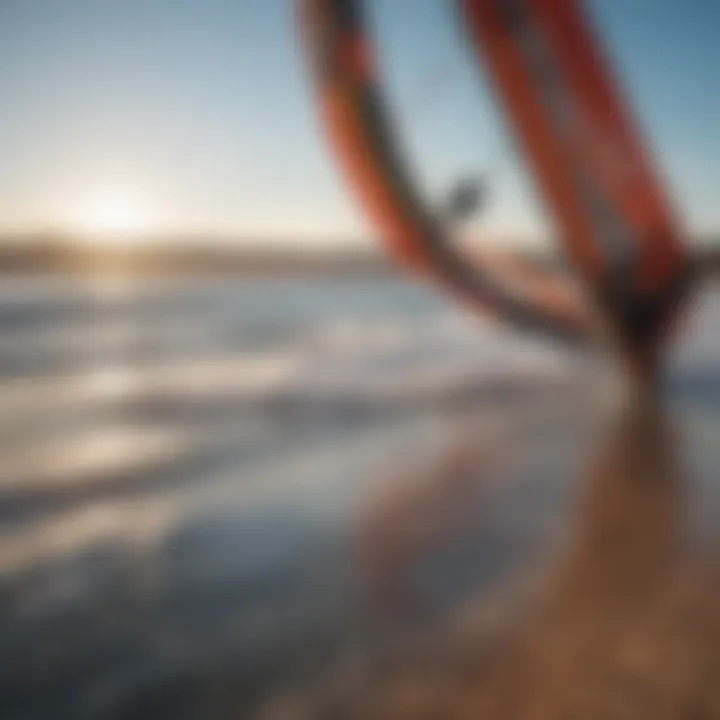 Close-up view of kiteboarding gear near a wind barrier