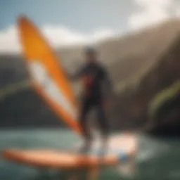 Diverse wing surf equipment displayed in a vibrant outdoor setting.